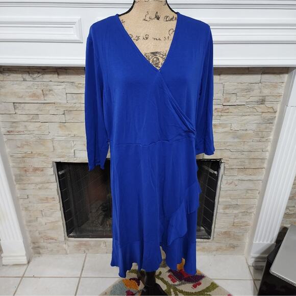 Isaac Mizrahi Live royal blue ruffled surplice‎ midi dress size XL - Picture 1 of 6